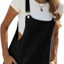 Yeokou Women's Cotton Linen Short Overalls Casual Summer Bib Shortalls with Pockets (Medium, Black)