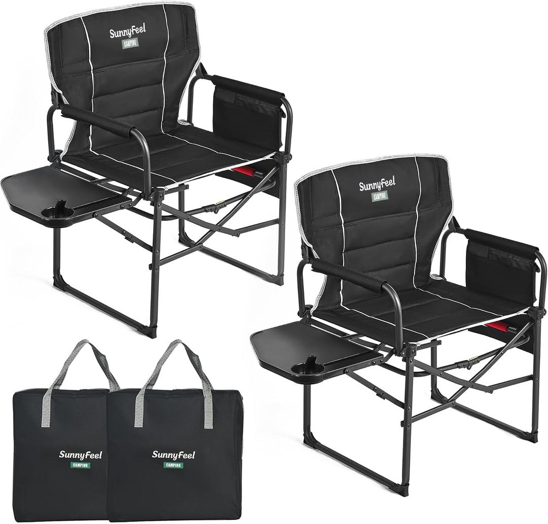 SUNNYFEEL Camping Directors Chair, Heavy Duty,Oversized Portable Folding Chair with Side Table, Pocket for Beach, Fishing,Trip,Picnic,Lawn,Concert Outdoor Foldable Camp Chairs, 21 inches x 25 inches x 36 inches