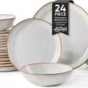 Herogo 24Pcs Plates and Bowls Dinner Set, Stoneware Dinnerware Dishes Sets for 8, Ceramic Dishware Tableware Includes Dinner Salad Plates, Soup Bowls, Microwave & Dishwasher Safe, Pearl White