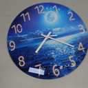 XFM Analog Blue Moon Wall Clock Silent Non Ticking Lake Decorative Wall Clocks Battery Operated 12 Inch Glass Round Wall Clock Kitchen Living Room Office