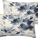 Floral Throw Pillow Covers 12x20 Inch Set of 2, Vintage Blue Flower Pillow Cases Floral Botanical Style Farmhouse Pillowcase Decorative Cushion Covers for Sofa Couch Bed Living Room (Navy)