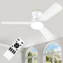 Ceiling Fans with Lights - 42 Inch Low Profile Ceiling Fan with Light and Remote Control, Reversible, 3CCT Dimmable, Noiseless, White Small Flush Mount Ceiling Fan for Bedroom Indoor/Outdoor