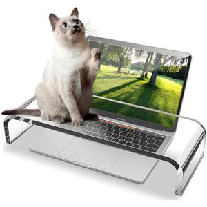 Clear Acrylic Monitor Stand,Keyboard Cover Protector Anti-Cat Prevent Cats from Touching Keyboard,Stand for Laptop, 1525-001
