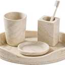 Natural Travertine Textures Serving Tray with Handles - 14x10 inches, Beaded Oval Decorative Tray, Countertop Ottoman Tray for Vanity, Living Room Entryway Table, Perfume Candle Display