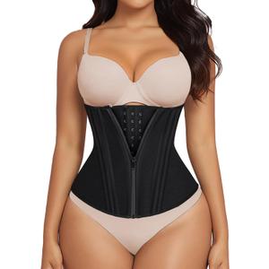 SHAPERX Waist Trainer for Women Corset Shapewear Tummy Control Sport Workout Waist Cincher Body Shaper Zipper and Hooks, Black, Small 