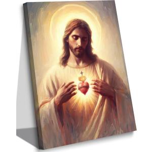 Jesus Sacred Heart Canvas Wall Art Painting Christian Poster Print Divine Mercy Picture Religious Spiritual Wall Decor for Bedroom Living Room 16x24in Framed