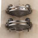 VOLPONE Shower Caddy Suction Cup, 2 Pack Corner Shower Shelves No Drilling, Showers Organizer Storage with Towel Bar & Removable Hooks, Bathroom Shower Shelf Rack for Inside Showers, Triangle