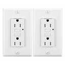 LEOD 15Amp 125 Volt TR&WR/Tamper Resistant & Weather Resistant GFCI Outlet, One GFCI Socket with 2 Types Wall Plates+Blue LED Indicator, White, ETL Listed (2 Pack)