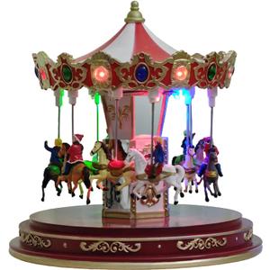 Christmas Village Carousel Decoration Multicolor Music Box with LED Light Beautiful Building Collection for Kids Gift