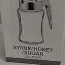 J&M DESIGN Glass Syrup Dispenser Bottle for Maple Syrup, Honey Pot or Sugar Jar W/Handle Shaker For Pancakes, Coffee, Cereal Bowl, Tea Pour Spout Lid Easy Spoon Measure 7.5oz Container Holder