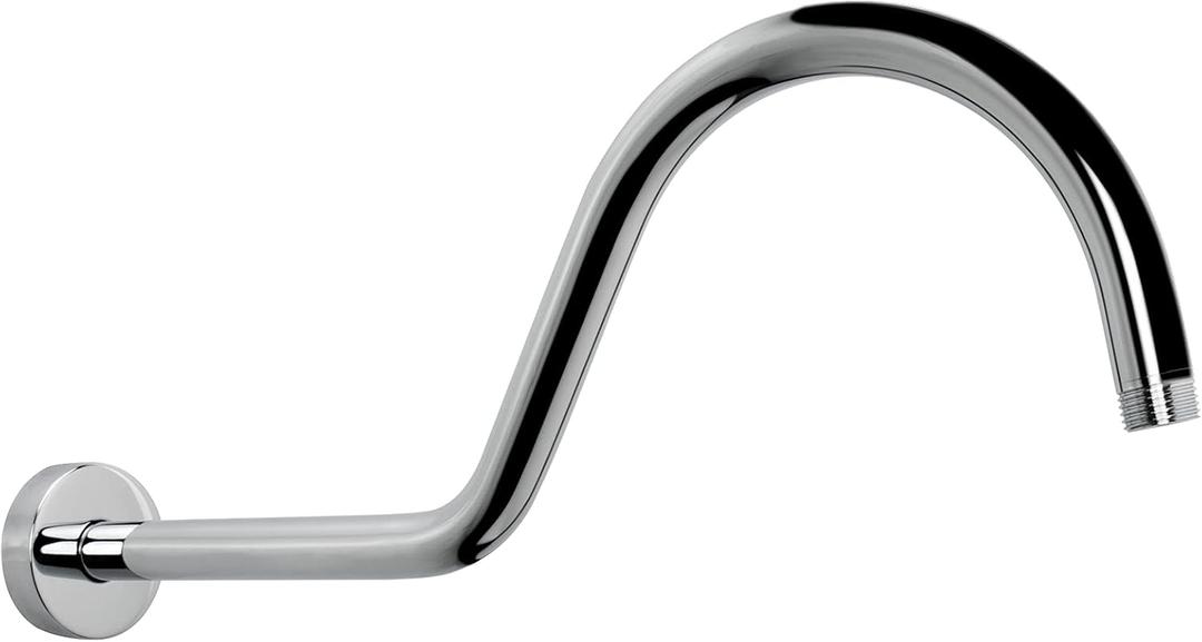 NearMoon Shower Extension Arm with Flange - S Shaped High Arc Gooseneck Long Shower Extender Pipe, Perfect for Rainfall Shower Head - Bathroom Accessory,16 Inch (Chrome Finish)