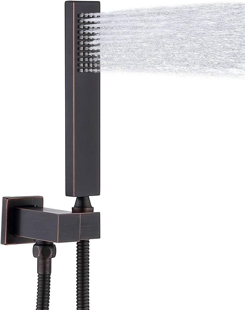 Hand-held Shower Head Set - Oil Rubbed Bronze Brass Handheld Shower Wand with Wall Mount Adjustable Elbow Holder and 59inch Long Hose - Modern Rectangle Hand Shower High Pressure