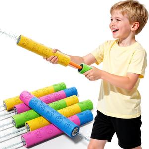 Toddler 6PCS Foam Water Blaster Toy Set, Assorted Colors with Cute Patterns, 3 4 5 6 7 Years Old Boys Toys Outside Water Shooter, Summer Outdoor Water SquirtGun Blaster Toy Set for Kids Boys Girls