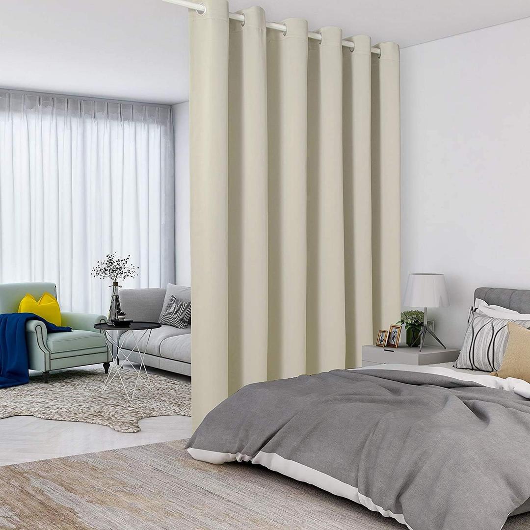 LORDTEX Cream Room Divider Curtains - Total Privacy Wall Divider Screens Sound Proof Wide Blackout Curtain for Living Room, Bedroom, Patio Sliding Door, 1 Panel, 8.3ft Wide x 10ft Tall