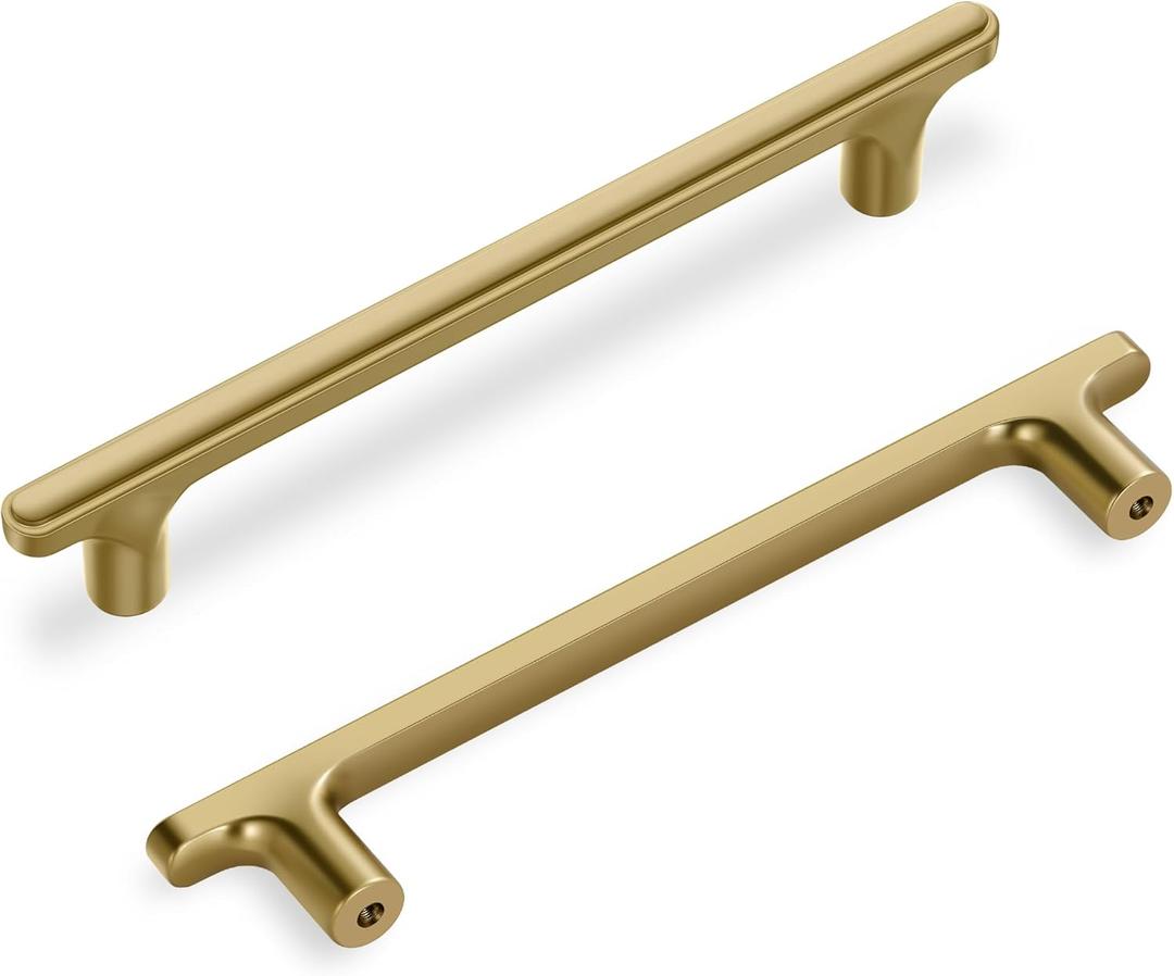 Lardmon 3 Pack Champagne Bronze Modern Cabinet Pulls 6.5 Inch(165mm) Total Length | 5 Inch(128mm) Hole Center Bar Pulls Kitchen Cabinet Handles Solid Drawer Pulls Heavy Duty Kitchen Hardware