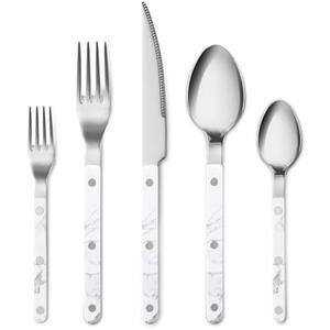 CAROTE Silverware Set with White Marble Handle, 20 Piece Flatware Cutlery Set for 4, Stainless Steel Kitchen Utensil Set for Home Restaurant Party, Dishwasher Safe