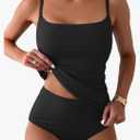 Eomenie Women's Swimsuit Tankini Tummy Control Bathing Suits Two Piece Full Coverage Slim Swim Suits with High Waisted Bottom L