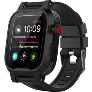 Waterproof Case for Apple Watch Series 6/5/4/SE 44mm, iWatch Protective case + Soft Watch Band + Built-in Screen Protector, Full Body Shockproof Anti-Scratch Rugged Protective Case (Black, 44mm)