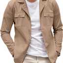 COOFANDY Men's Linen Cotton Casual Shirt Lightweight Jackets Regular Fit Shacket with Pockets Dark Khaki (Beige, M)