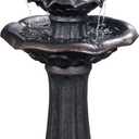 Teamson Home Lily Flower Floor Pedestal 3 Tiered Floor Waterfall Fountain with Pump for Outdoor Patio Garden Backyard Decking, 38 Inch Height, Dark Gray