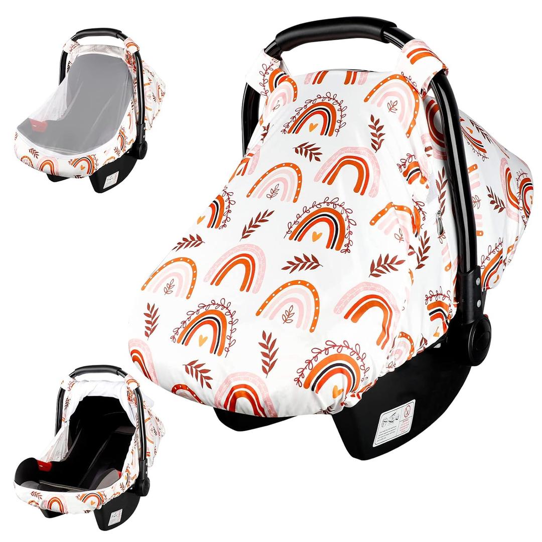 Rainbow Infant Carseat Canopy with Peep Windows and Breathable Mesh, Kick-Proof, Soft Stretchy Baby Car Seat Cover for Newborns