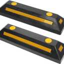 MaxxHaul 50135 2-Pack Commercial Grade Rubber Curb Parking Blocks with Yellow Reflective Strips Wheel Stops for Cars, Vans, RV's Trailers, Trucks & More