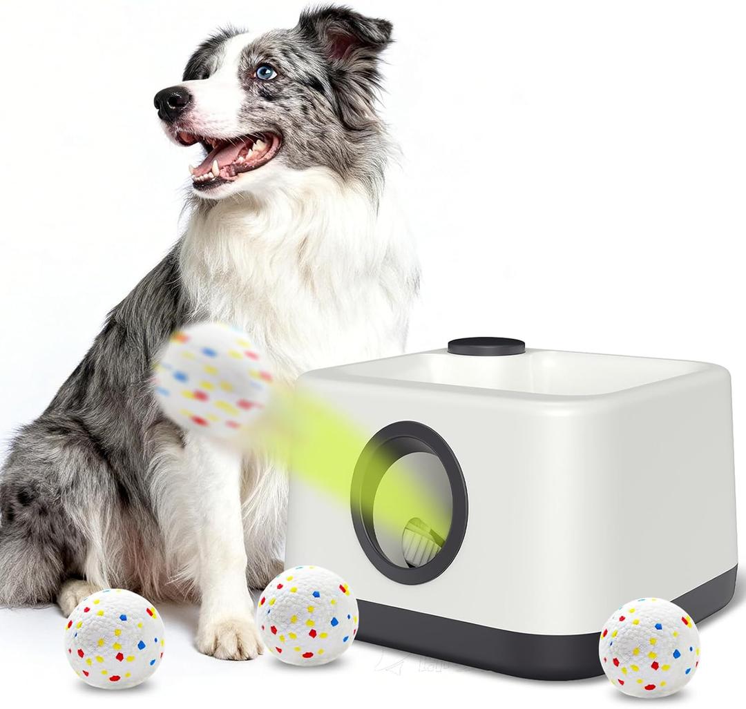 Automatic Dog Ball Launcher, Auto & Manual Dual Mode Dog Ball Thrower, Interactive Dog Toy for Boredom & Brain Stimulation with 4 ETPU Balls, Indoor Outdoor Use for All Breeds