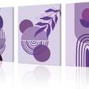 Framed Canvas Boho Wall Art Set of 3 Mid Century Modern 12"X16"Minimalist Wall Art Purple Neutral Abstract Geometric Prints Room Posters for Hang Bedroom Living Room