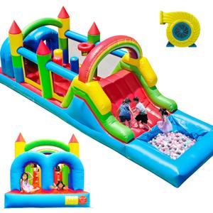 25FT Commercial Inflatable Obstacle Course Bounce House for Adult Big Kids, 100% PVC Bounce House with Water Slide Dual Racing Tunnel, Climbing, Splash Water Pool Heavy Duty Outdoor Party 25x8x8FT