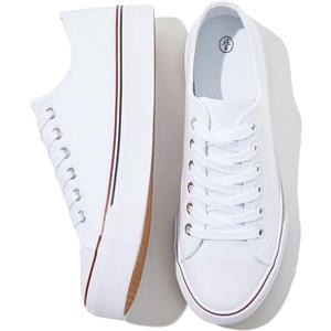 FRACORA Womens White Canvas Sneakers Low Top Lace Up Canvas Shoes Fashion Comfortable, 11 Size