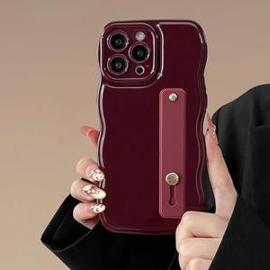 FABSPARK Phone Case for iPhone 16 Pro Max with Flexible Adjustable Soft Finger Hand Wrist Strap Holder Kickstand,Wave Design Wavy Frame Silicone Aesthetic for iPhone 16 Pro Max Phone Case,Wine Red