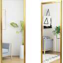 whitebeach 48" x 16" Over The Door Full Length Mirror Hanging Door Mirror Wall Mirror Hanging Dress Bedroom Gold