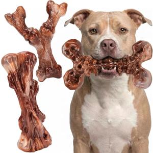 Kseroo 3-Pack Indestructible Dog Chew Toys for Aggressive Chewers: Bacon Flavored Rock-Hard Solid Nylon, Tough Dog Bones for Medium/Large Dogs 25-90lbs, Heavy Duty Dog Toys to Keep Them Busy, Brown-XL