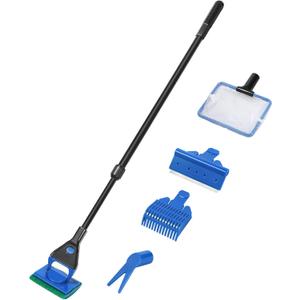 AQUANEAT Aquarium Cleaning Tools, Fish Tank Cleaner Kit with Adjustable Long Handle, 5 in 1 Set Including Fish Net, Algae Scraper