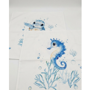 4 x XUNLURY Sea Horse Turtle Coastal Beach Pillow Covers 18x18, Ocean Beachy Room Decor, Blue Nautical Marine Biology Decorative Throw Pillow Covers for Beach House Cabin Bedroom Home, Set of 2