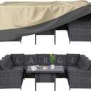 Patio Furniture Covers Waterproof Heavy Duty, 90"x64"x28" Large Outdoor Dining Table and Chair Covers/ Waterproof UV Snow Resistant/ General Purpose Outside Sectional Sofa Set Covers (Beige with Grey)