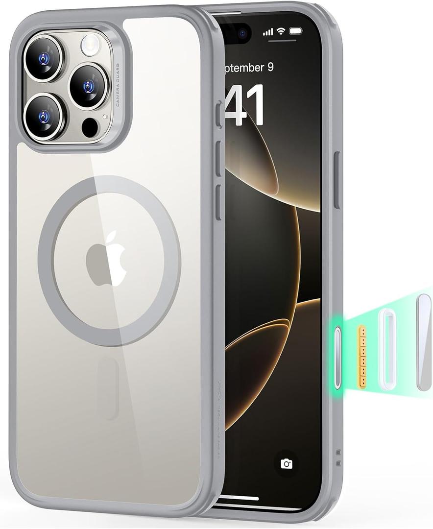 ESR for iPhone 16 Pro Max Case, Compatible with MagSafe, Shockproof Military-Grade tection, Magnetic iPhone Case for iPhone 16 Pro Max, Classic Hybrid Case (HaloLock),Clear Grey