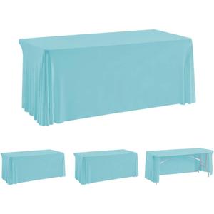 HAORUI Open Back Table Skirts, 4Pack Rectangle Wrinkle Resistant Table Clothes, Ruffles Elastic Table Cover for Banquets, Weddings, Parties (6ft Baby Blue)
