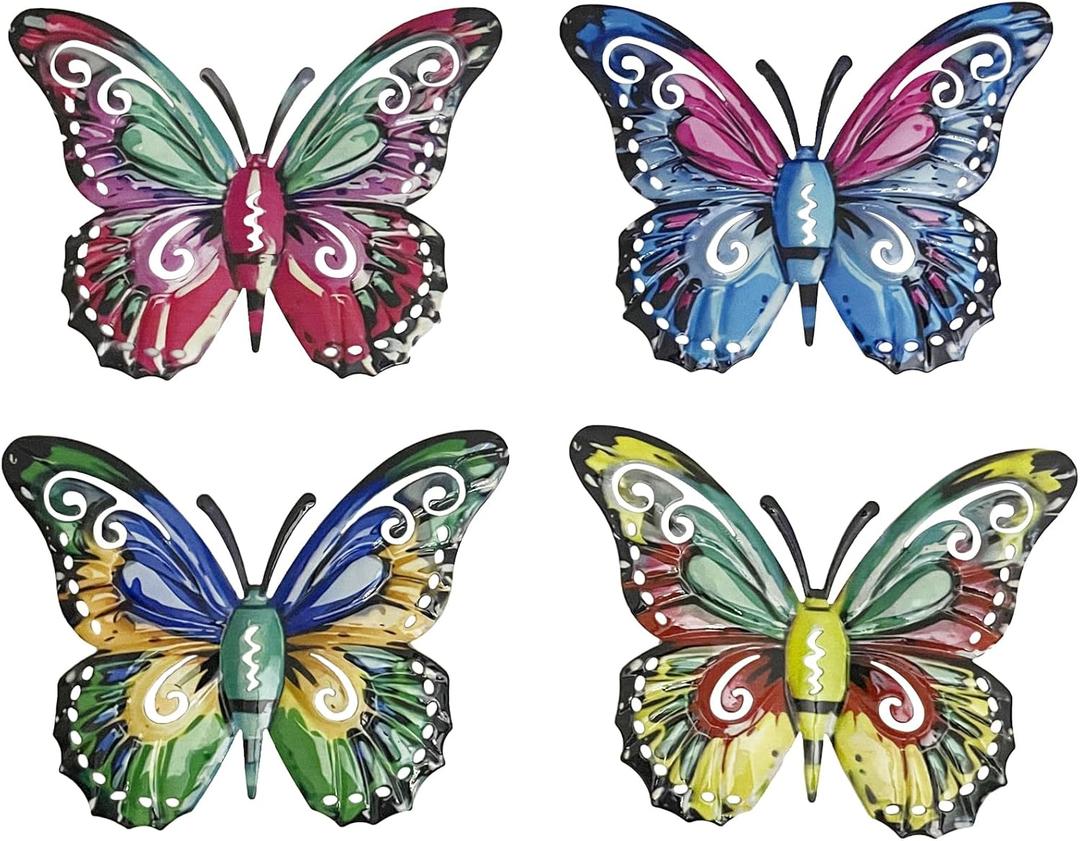 YUNBIAOSEN Metal Butterfly Wall Decor - 4 Pack Butterflies Wall Art Sculpture Hanging Decorations for Indoor or Outdoor, Yard Patio Fence Garden Decoration (Butterfly)