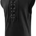 SYQBR Mens Medieval Pirate Lace-up Sleeveless Shirt, Renaissance Viking Stand Collar Top, Steampunk Gothic Costume Tunic L