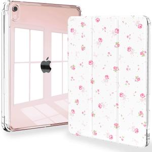 Feams Case for iPad mini 7 A17 Pro 2024/iPad Mini 6 2021, Slim Lightweight Trifold iPad mini 7 A17 Pro Case 8.3 Inch 2024 Clear Back Cover with Pencil Holder & Auto Sleep, Pink Bow Rose