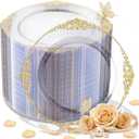 Morejoy 100 Pieces Gold Plastic Plates - Clear Gold Disposable Plates - 10.25inch Clear Plastic Dinner Plates With Gold Rim for Weddings & Parties & Shower