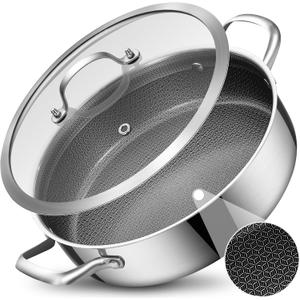LOLYKITCH 5 QT Hybrid Ceramic Non Stick Tri-Ply Stainless Steel Saut Pan with Lid,12 Inch Jumbo Cooker,PFOA & PFOS Free,Induction Cooking Pot, Dishwasher and Oven Safe