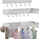 Collapsible Laundry Drying Rack Wall Mounted - 31.5 Inch Metal Clothing Drying Rack with 6+6 Hooks, Retractable Foldable Dry Racks for Laundry Drying Indoor, Heavy Duty Towel & Coat Hanger
