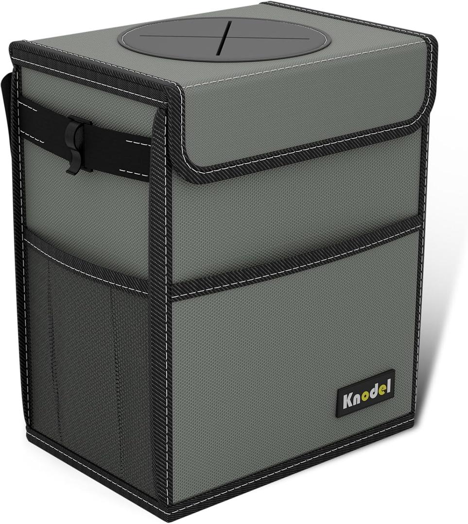K KNODEL Car Trash Can, Waterproof Garbage Can, Trash Bag with Lid, Leak-Proof Car Bin, Trash Hanging Bag for SUV (Medium, Gray)