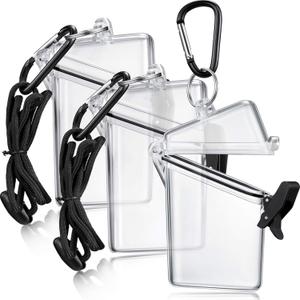 3 Pack Waterproof ID Badge Holder Case Waterproof Clear Vertical ID Card Holder with Lanyard Carabiner and Keychain