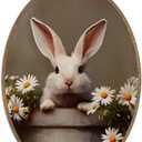 SHQIEUDH Vintage Bunny Oval Wall Art 8.6x11.4, Cottagecore Farmhouse Bunny floral Framed Canvas Prints Artwork, Rustic Rabbit Oval Wall Hanging Decor for Living Room Home Bedroom Kitchen