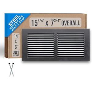 Fits 14x6 Duct Opening | Steel Return Air Grille by Handua | Vent Cover Grill for Sidewall and Ceiling | Black | HVAC Cold Air Intake Grille | Outer Dimensions: 15.75"W X 7.75"