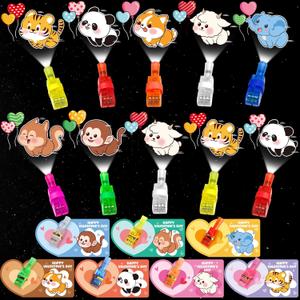 Valentines Day Gifts for Kids Classroom, 28 Pack Light Up Finger Lights Glow in The Dark Toys with Valentine's Themed Cards, Class Exchange Gifts Set, School Prizes Party Favor
