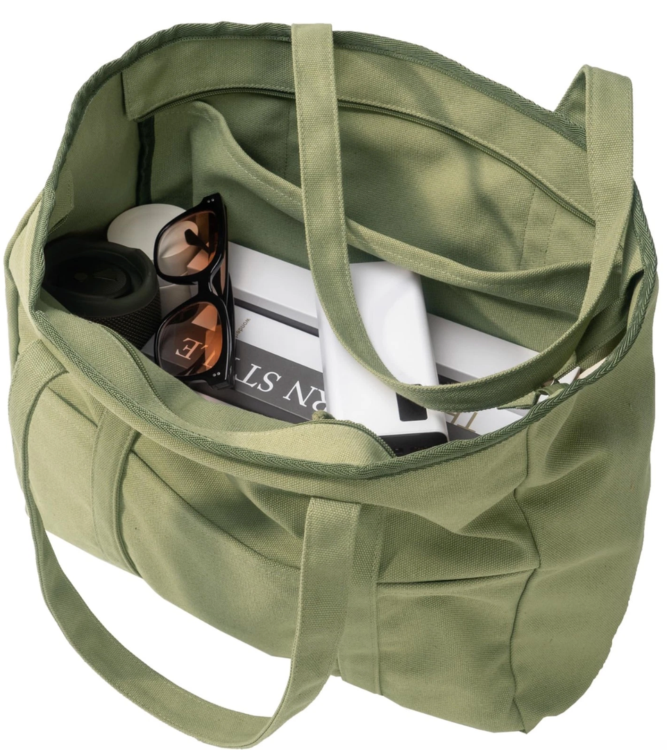 Extra Large Canvas Tote Bag for Women Men, Utility Work Tote with Zipper, 20x15